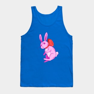 Confused Pink Bunny in Red Bow Tank Top